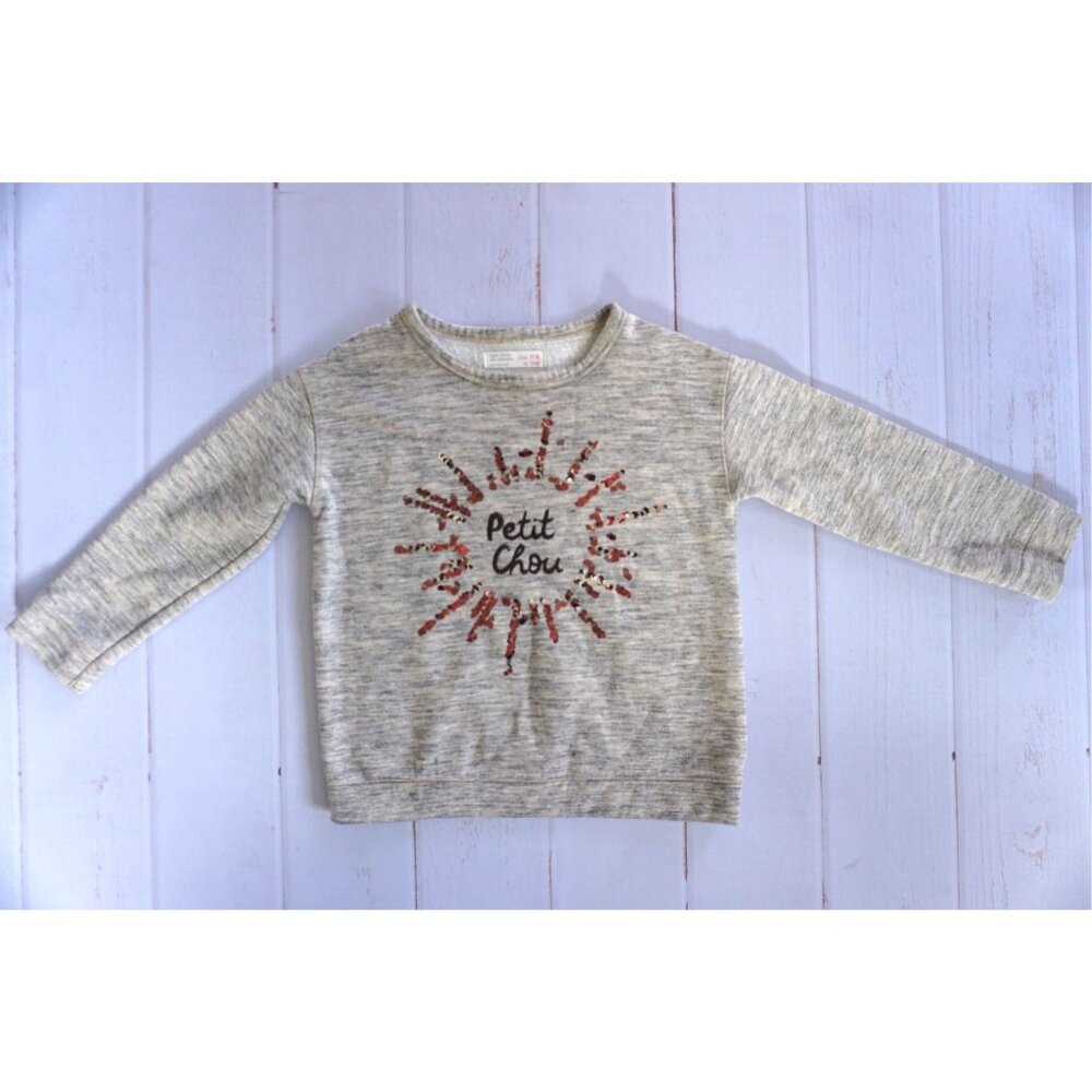Zara Girls "Petit Chou" Grey Sequin Sweater - Size 7/8